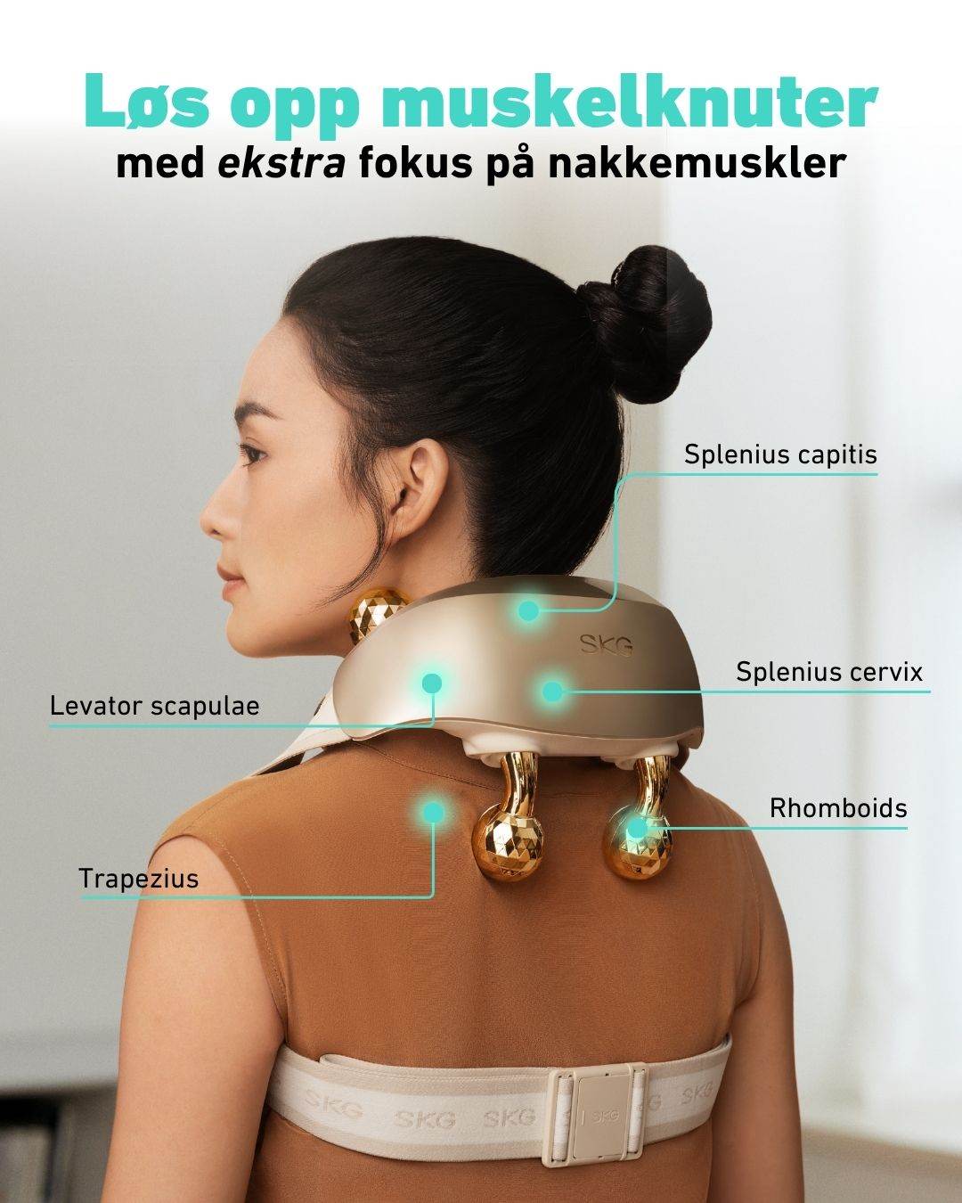 Massasjeapparat som lindrer nakkesmerter og løser opp muskelknuter i nakke og skuldre