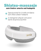 Shiatsu-massasje øyemaske fra SKG med luftkompresjon som treffer akupressurpunkter som lindrer hodepine og spenningsmigrene.