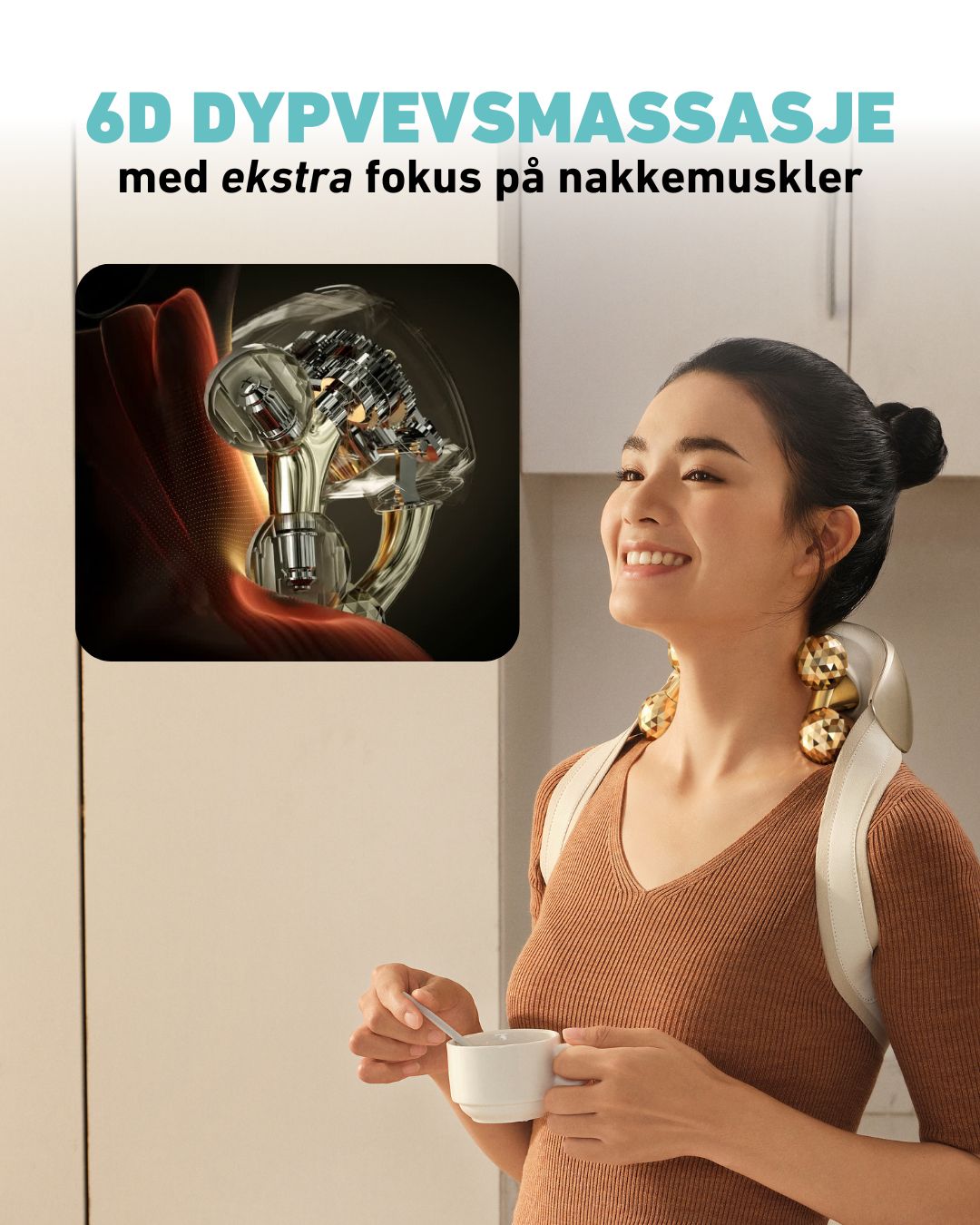 Massasjeapparat med dypvevsmassasje med ekstra fokus på nakkemuskler