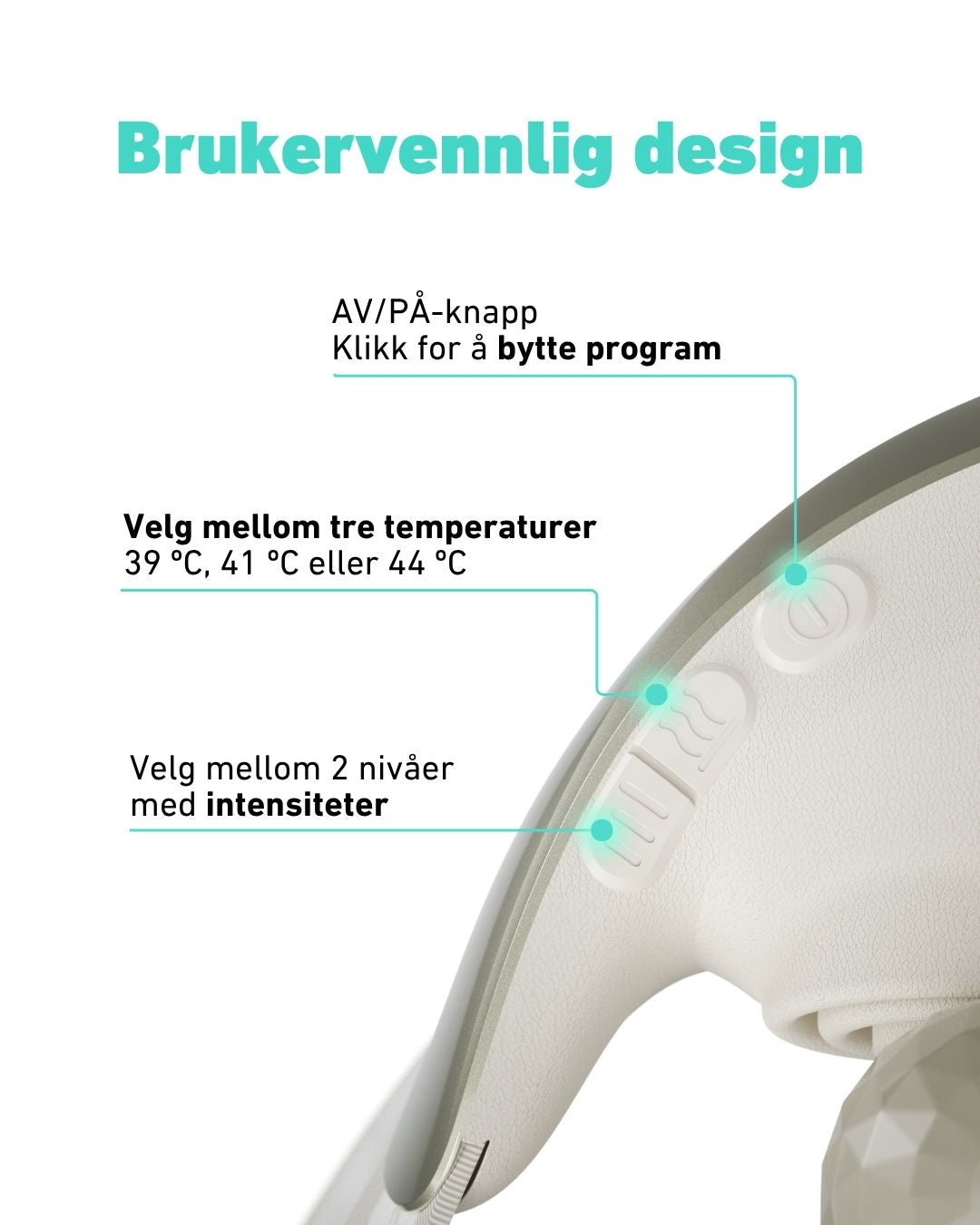 Brukervennlig design til å styre temperatur, styrke og modus