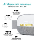 SKG massasjeøymaske med 5 moduser for hodepine og avslapning – velg mellom luftkompresjon, varme, musikk og vibrasjon.