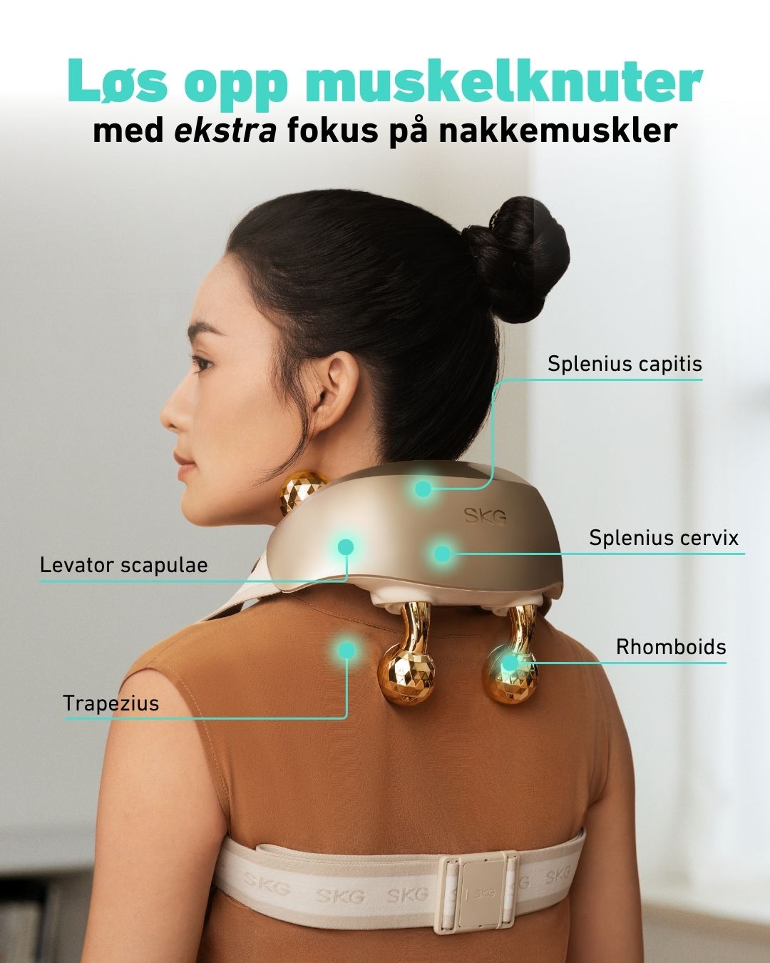Massasjeapparat som lindrer nakkesmerter og løser opp muskelknuter i nakke og skuldre