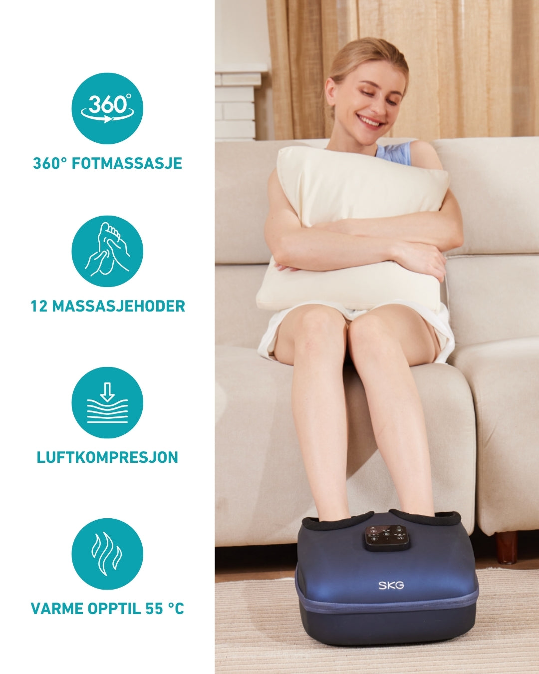 Fotmassasjeapparat med varme og luftkompresjon
