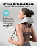 SKG H5 massasjeapparat med nytt design – kombinerer handsfree-feste og stropper for ekstra kraftig massasje med dypere trykk i musklene.